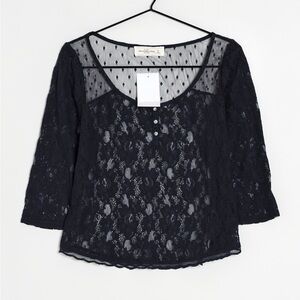 Vintage Abercrombie & Fitch Women’s Black Lace Blouse Crystal Buttons Size M